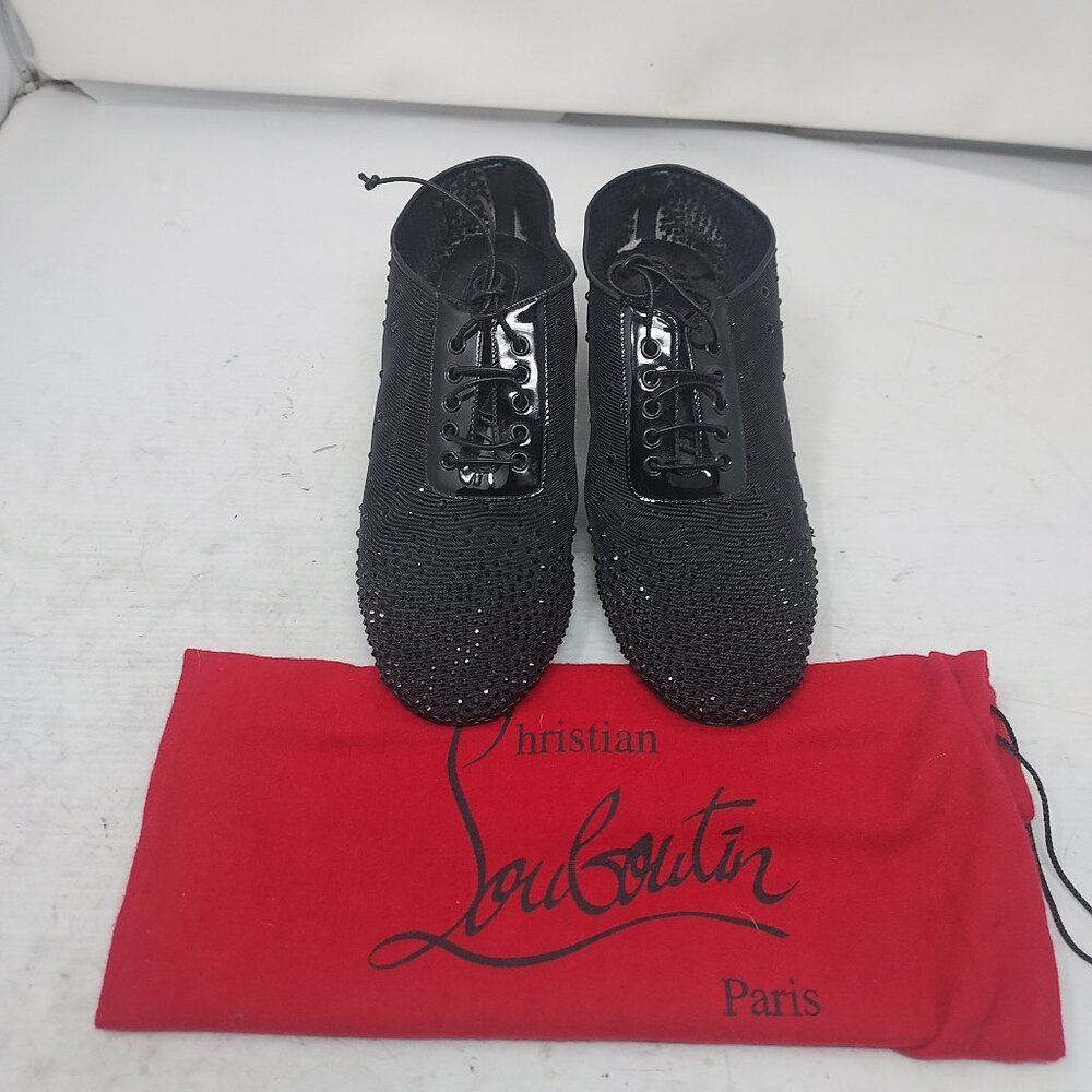 Christian Louboutin WOMENS Black Crystal Mesh Red Sole Jazz Shoe - Picture 5 of 13